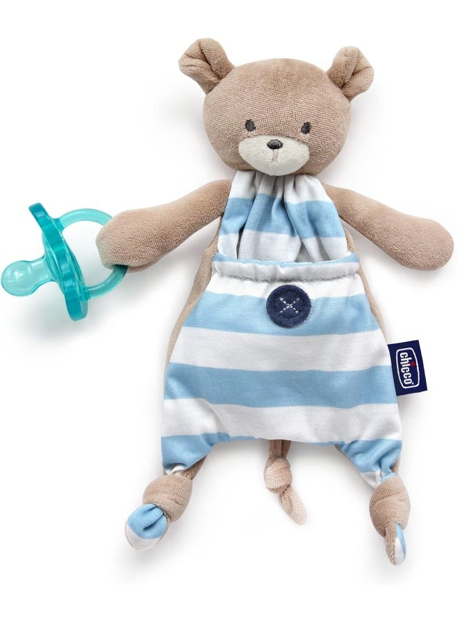 شيكو Pocket Buddies Soft Pacifier Holder-Lovey, Soothing Plush Toy Animal 0m+, Blue Bear - Image 1
