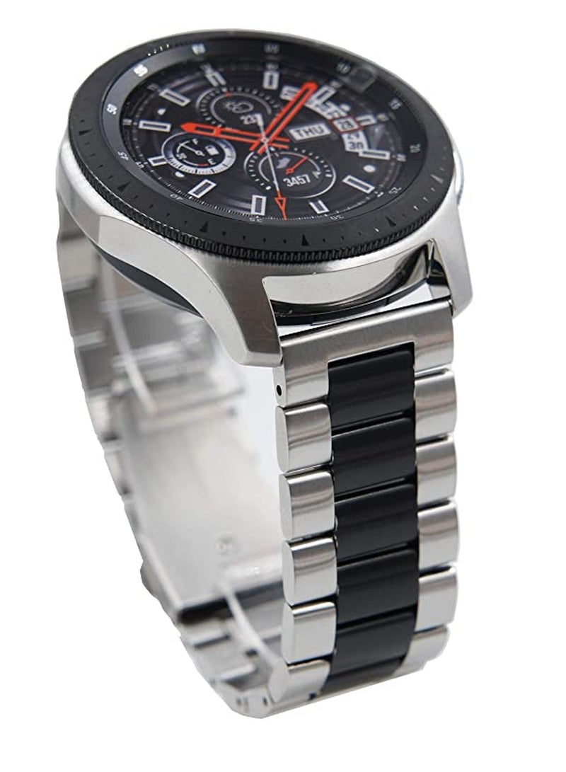 22mm Stainless Steel Watch Band Quick Release Strap for Samsung Galaxy Watch 46mm Gear S3 Frontier(Silver + Black) - Image 1