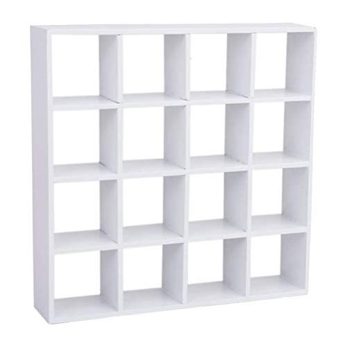 Yiphates 112 Scale Dollhouse Miniature White Wooden 16 Grid Storage Rack Shelf Exquisite Doll House Furniture Decor Organizer for Mini Figurines Cosmetics Sundries DIY Scene Layout - Image 1
