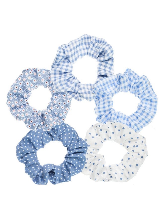 LOOKSEVEN Scrunchies For Hair, Blue Plaid Hair Scrunchies For Women, Bandana Scrunchies, 5Pcs Bandana Scrunchy Hair Ties, Scrunchies Hair Ties For Women. (Blue Plaid) - Image 1