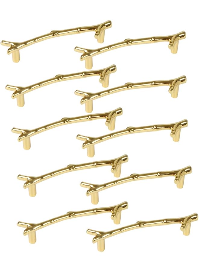 The Bros 10pcs Vintage Twig Cabinet Pulls Handles Knobs, 3.75" Drawer Dresser Pulls Handles,Rustic Kitchen Cabinet Pulls,Zinc Alloy Tree Branch Farmhouse Furniture Handles for Cupboard,Gold - Image 1