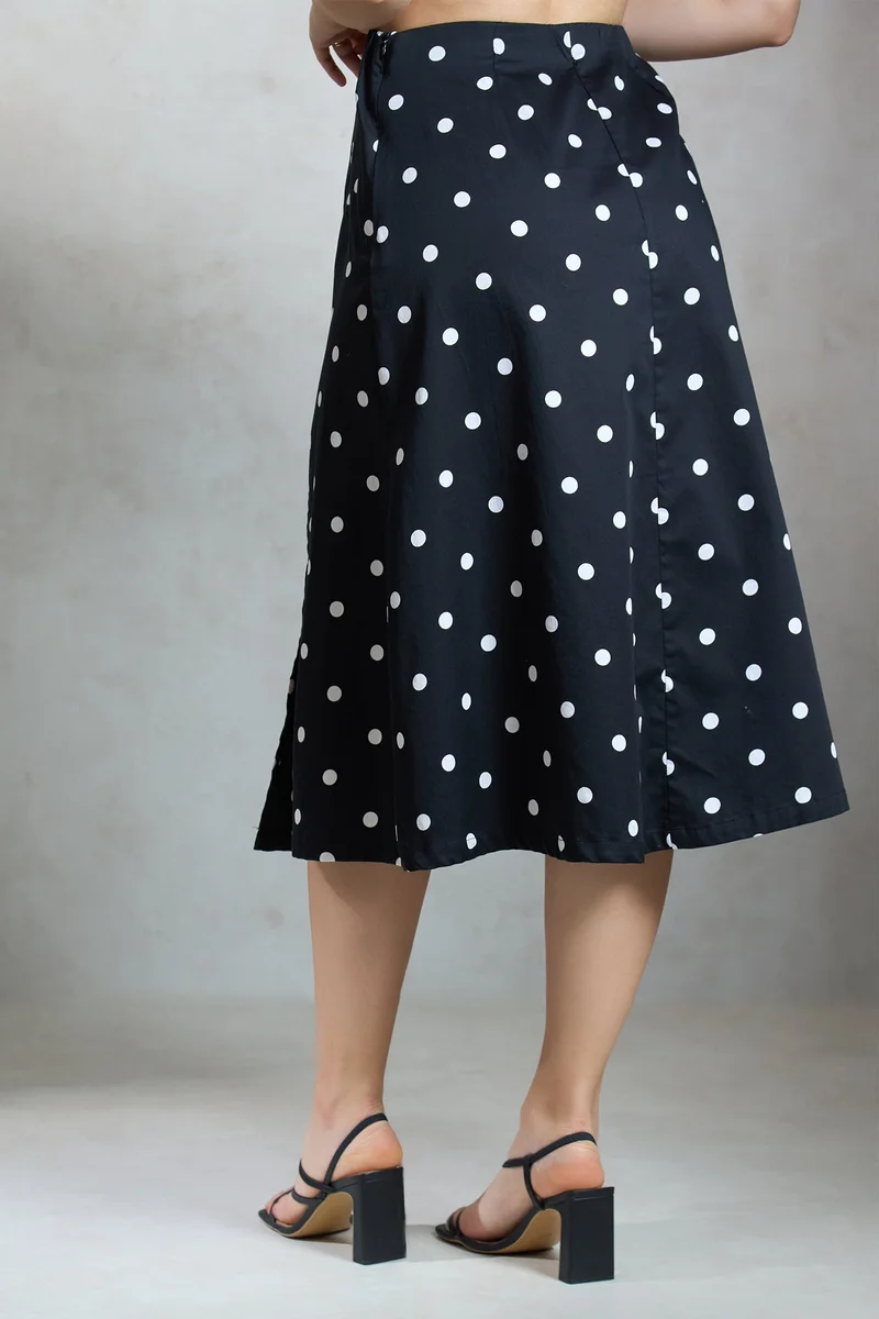 Virgio  Printed  Cotton Front-Slit Polka Print Skirt for Women for Women | Best Price UAE
