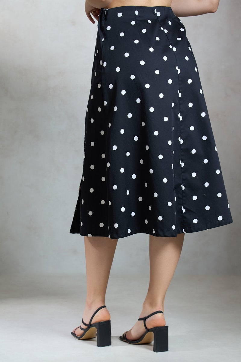 Virgio Printed  Cotton Front-Slit Polka Print Skirt for Women - Image 3