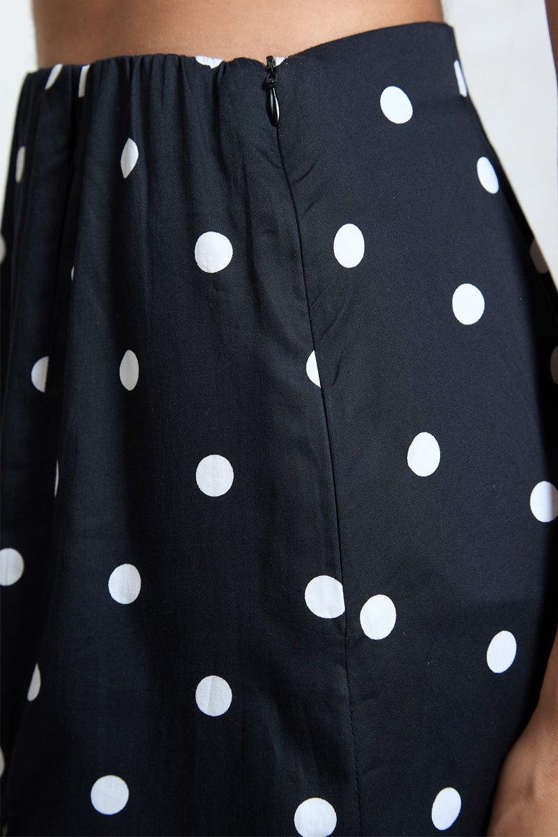 Virgio Printed  Cotton Front-Slit Polka Print Skirt for Women - Image 4