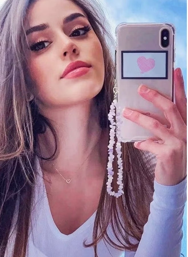 2 Pcs Phone Charms Chain Strap for Women Girls, Handmade Bohemian Style Cell Phone Case Lanyard Wrist Strap, Natural Gemstone Charms for Keychain - Image 5