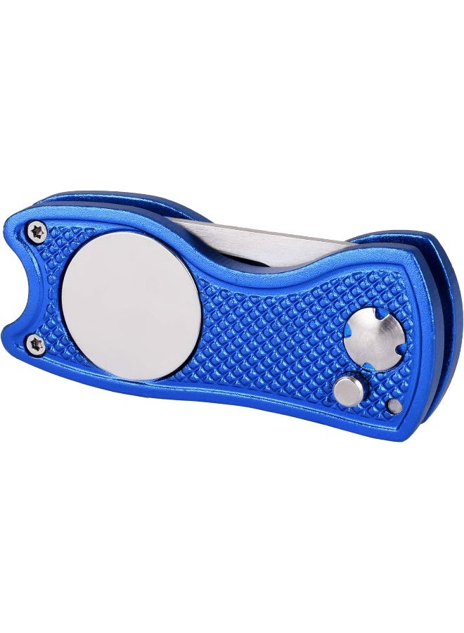 Mile High Life Microfiber Waffle Pattern Golf Towel | Club Groove Cleaner Brush | Foldable Divot Tool with Magnetic Ball Marker (Blue Towel/Brush/Fish Divot) - Image 1