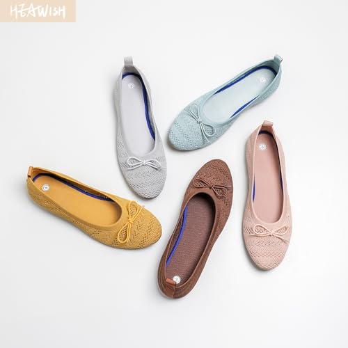 HEAWISH Women’s Flats Shoes Comfortable Crochet Lace Mesh Round Toe Slip On Casual Ballet Flats Dress Shoes(Tan,US8) - Image 5