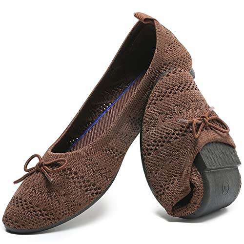 HEAWISH Women’s Flats Shoes Comfortable Crochet Lace Mesh Round Toe Slip On Casual Ballet Flats Dress Shoes(Tan,US8) - Image 1
