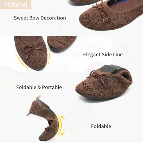 HEAWISH Women’s Flats Shoes Comfortable Crochet Lace Mesh Round Toe Slip On Casual Ballet Flats Dress Shoes(Tan,US8) - Image 3