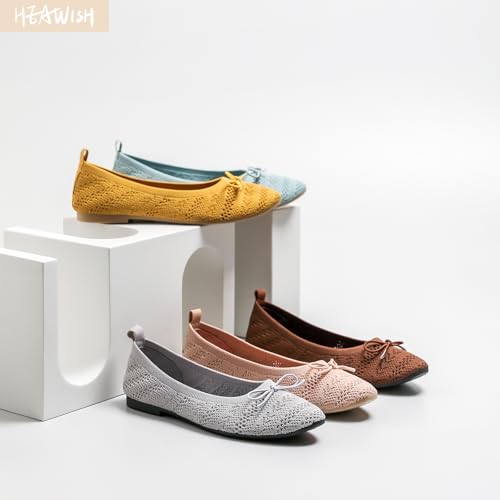 HEAWISH Women’s Flats Shoes Comfortable Crochet Lace Mesh Round Toe Slip On Casual Ballet Flats Dress Shoes(Tan,US8) - Image 2