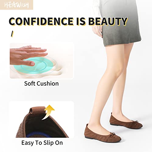 HEAWISH Women’s Flats Shoes Comfortable Crochet Lace Mesh Round Toe Slip On Casual Ballet Flats Dress Shoes(Tan,US8) - Image 4
