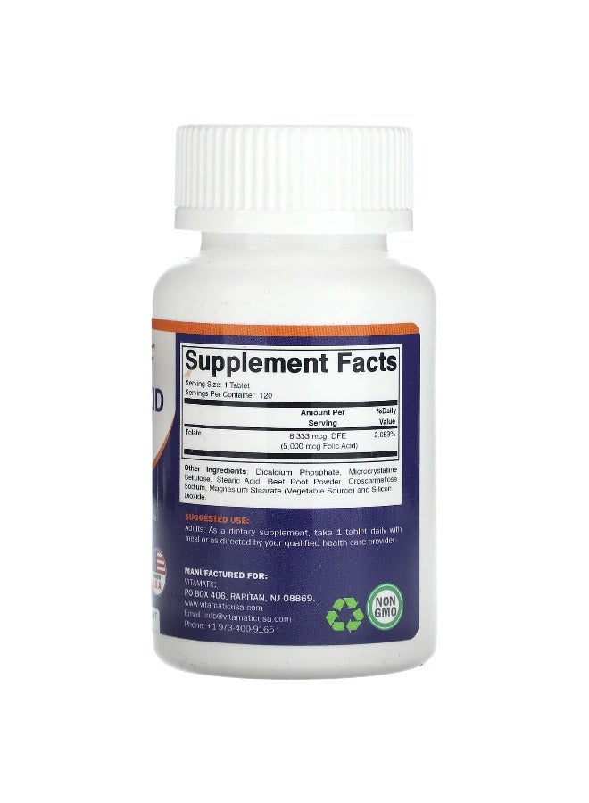 Vitamatic Vitamatic, Folic Acid , 5 mg , 120 Vegetarian Tablets - Image 2
