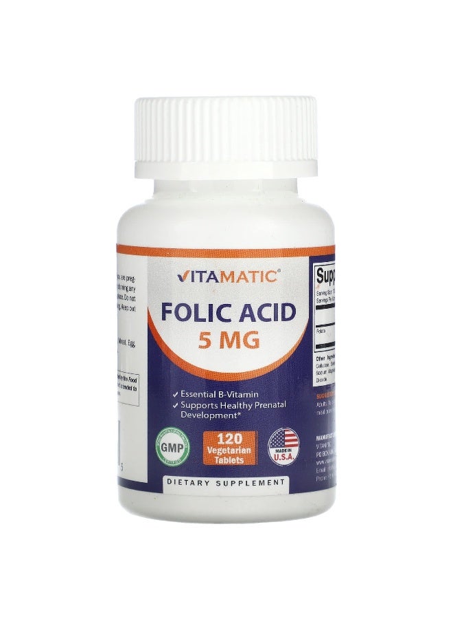 Vitamatic Vitamatic, Folic Acid , 5 mg , 120 Vegetarian Tablets - Image 1