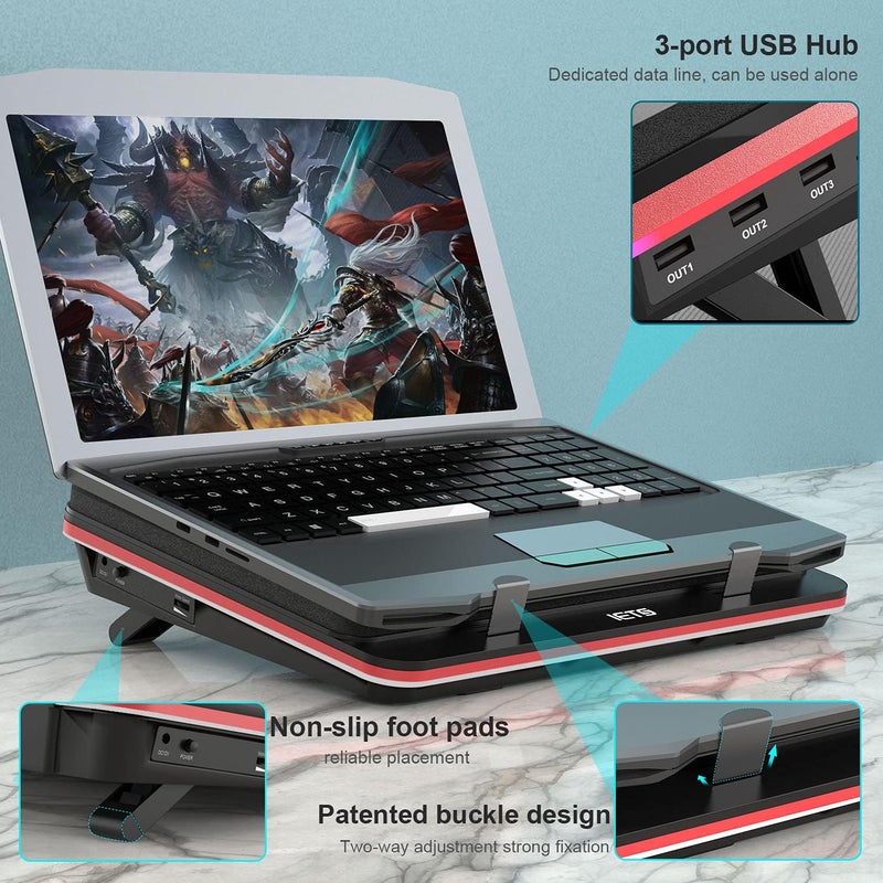 وسادة تبريد لابتوب GT500 مع مروحة توربينية و3 منافذ USB - Image 4
