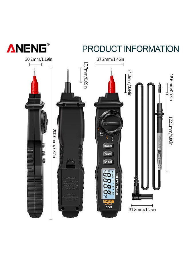 ANENG - ANENG A3002 Pen Multimeter 4000 Counts Digital Multimeter Pen Non-contact Handheld Tester AC/DC Voltage / Diode / Continuity Testing Tool with Backlight Flashlight - Image 1