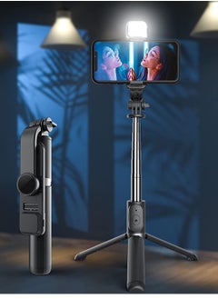 Portable Selfie Stick Tripod with Light with Detachable Bluetooth Remote,41 Inch Extendable Tripod Compatible with IPhone 13 Pro/12/11 Pro/Max/XS/XR/X and Samsung Galaxy S10/S9 Plus
