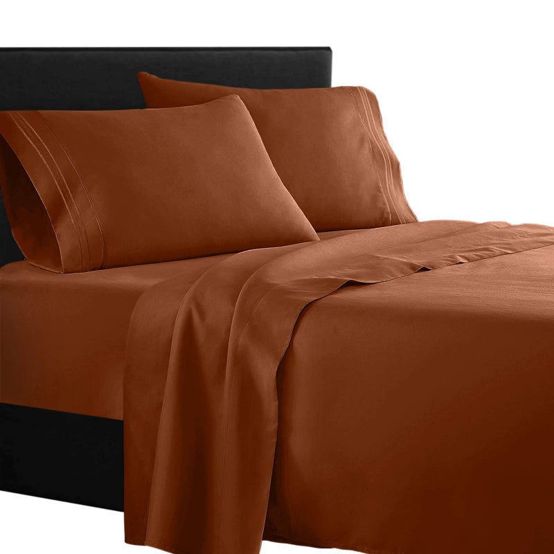 Clara Clark Â® Supreme 1500 Collection 4pc Bed Sheet Set - Queen Size, Burnt Sienna (Rust, Orange Brown) - Image 1