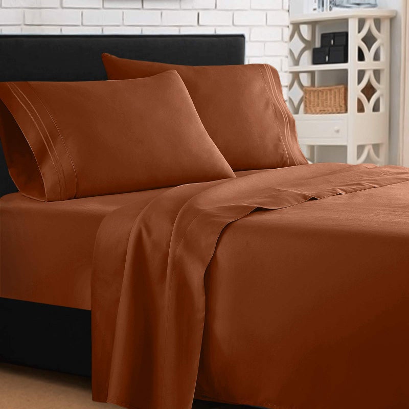 Clara Clark Â® Supreme 1500 Collection 4pc Bed Sheet Set - Queen Size, Burnt Sienna (Rust, Orange Brown) - Image 2