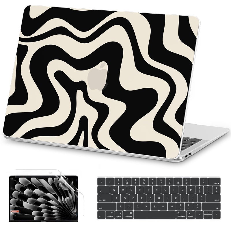 AKIT Compatible with MacBook Pro 13 inch Case M2 M1 A2338 2026 2025-2016 M2 M1 A2338 A2251 A2289 A2159 A1989 A1708 A1706, Pattern Hard Shell Laptop Case&Keyboard Cover&Screen Protector, Black Wave - Image 1