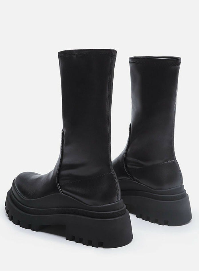 Loquat Women's Platform Boots Mid Calf Elastic Chunky Block Heel Elastic tube Martin Boots  - Image 3