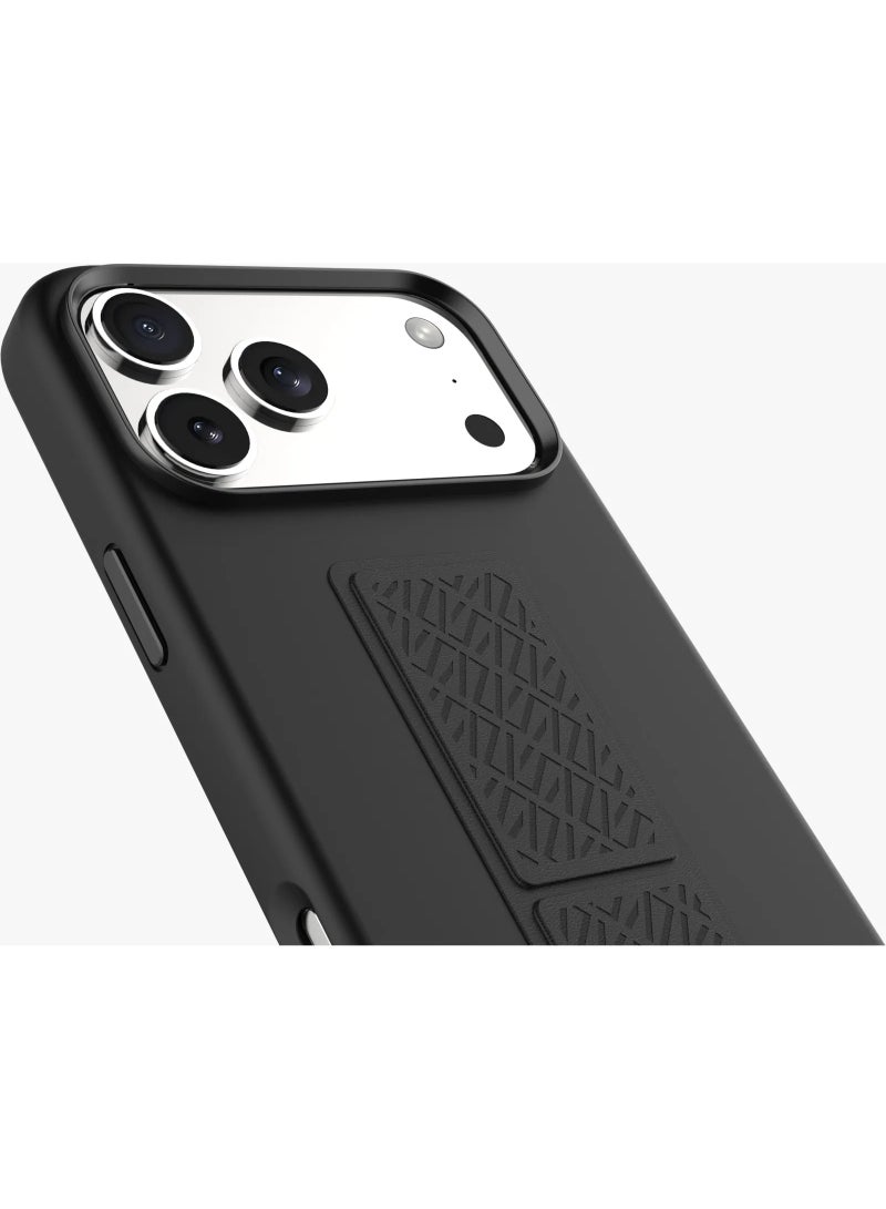 ليفيلو جراب مورفيكس سيليكون لهاتف iPhone 17 Pro Max مع قبضة جلدية لتثبيت آمن / مصد مقاوم للصدمات / غطاء خلفي بتصميم نحيف / حواف مرتفعة للكاميرا والشاشة / سيليكون سائل مريح / حافة مرتفعة - أسود - Image 3