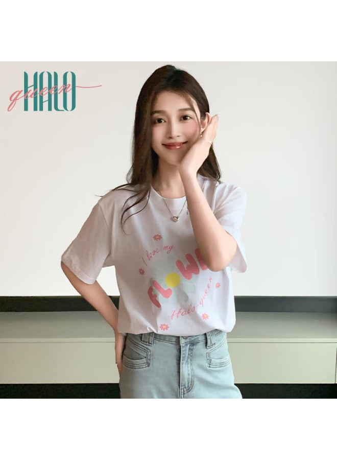 HALOQUEEN Halo Queen Women's Short Sleeve T-shirt, Summer Undershirt, Fashion Floral Print Loose Top H143t1419 - Image 3