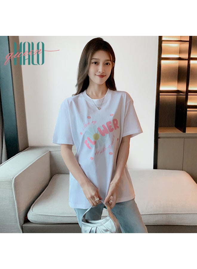 HALOQUEEN Halo Queen Women's Short Sleeve T-shirt, Summer Undershirt, Fashion Floral Print Loose Top H143t1419 - Image 1