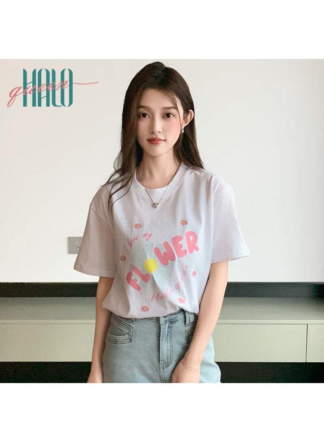 HALOQUEEN Halo Queen Women's Short Sleeve T-shirt, Summer Undershirt, Fashion Floral Print Loose Top H143t1419 - Image 4