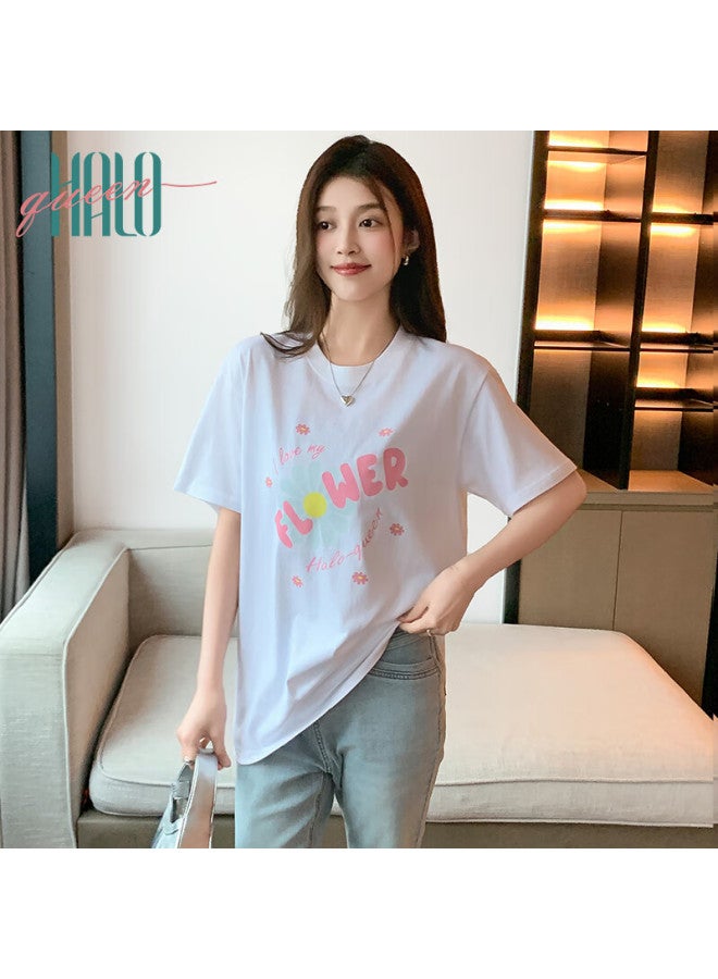 HALOQUEEN Halo Queen Women's Short Sleeve T-shirt, Summer Undershirt, Fashion Floral Print Loose Top H143t1419 - Image 2