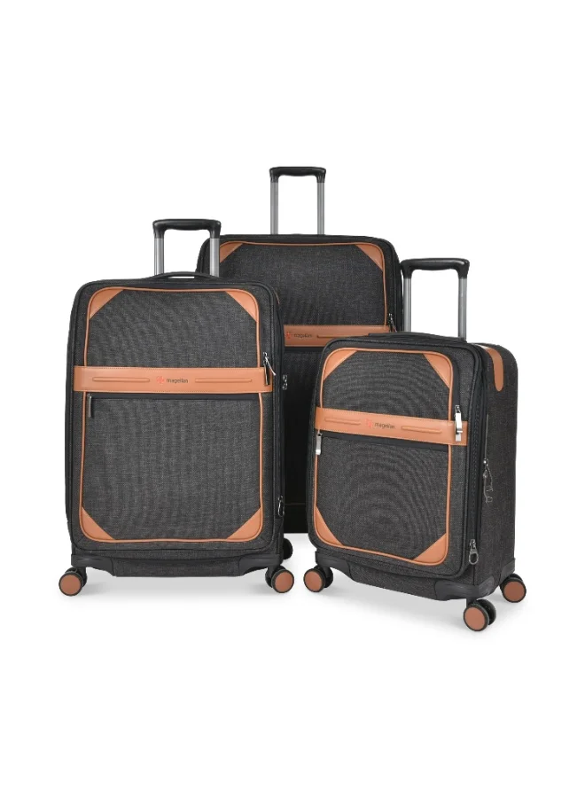 Magellan Magellan S2484TKU/3P 3 Piece Fabric Trolley Luggage Set 20/25/29 Inch, Soft Suitcases with 4 Double Wheels, Combination Lock, USB Port, Expandable Design & Telescopic Handle