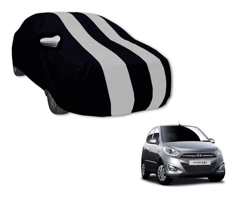 Auto Hub Car Cover Compatible with i10 (Model : 2007-2014) with Mirror Pocket, Weather Proof, Triple Stitched, i10 Car Cover- Navy-Silver - Image 1