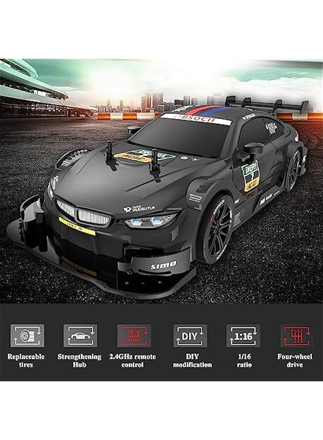 إسكدنيا سيارة دريفت RC، سيارة تحكم عن بعد بمقياس 1:16، سيارة سباق عالية السرعة 40 كم/ساعة، دريفت رياضي كهربائي بتردد 2.4 جيجا هرتز مع مصباح أمامي، إطارات دريفت وإطارات سباق للبالغين (أسود) - Image 2