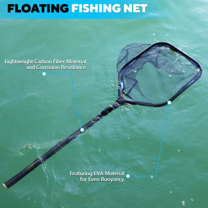 PLUSINNO Fishing Net with Telescoping Handle, Carbon Fiber Ultralight Long Fish Net, Collapsible Floating Landing Net 6.56Ft, Fishing Gear Kayak Accessories for Bass Trout Salmon - Image 3