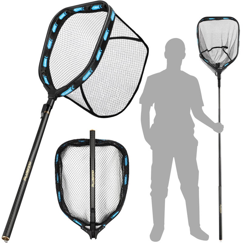 PLUSINNO Fishing Net with Telescoping Handle, Carbon Fiber Ultralight Long Fish Net, Collapsible Floating Landing Net 6.56Ft, Fishing Gear Kayak Accessories for Bass Trout Salmon - Image 1
