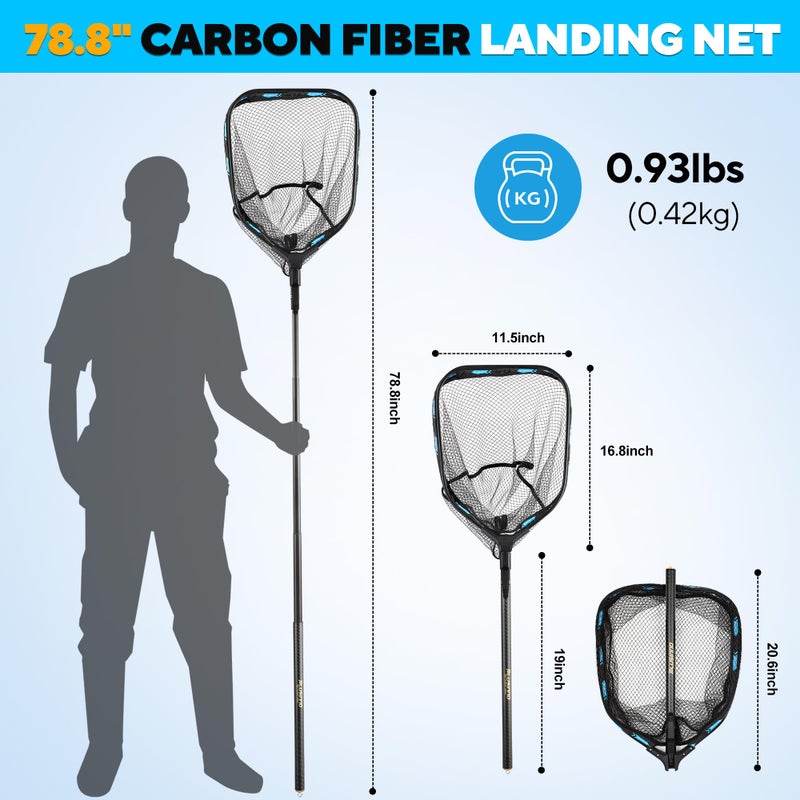 PLUSINNO Fishing Net with Telescoping Handle, Carbon Fiber Ultralight Long Fish Net, Collapsible Floating Landing Net 6.56Ft, Fishing Gear Kayak Accessories for Bass Trout Salmon - Image 4