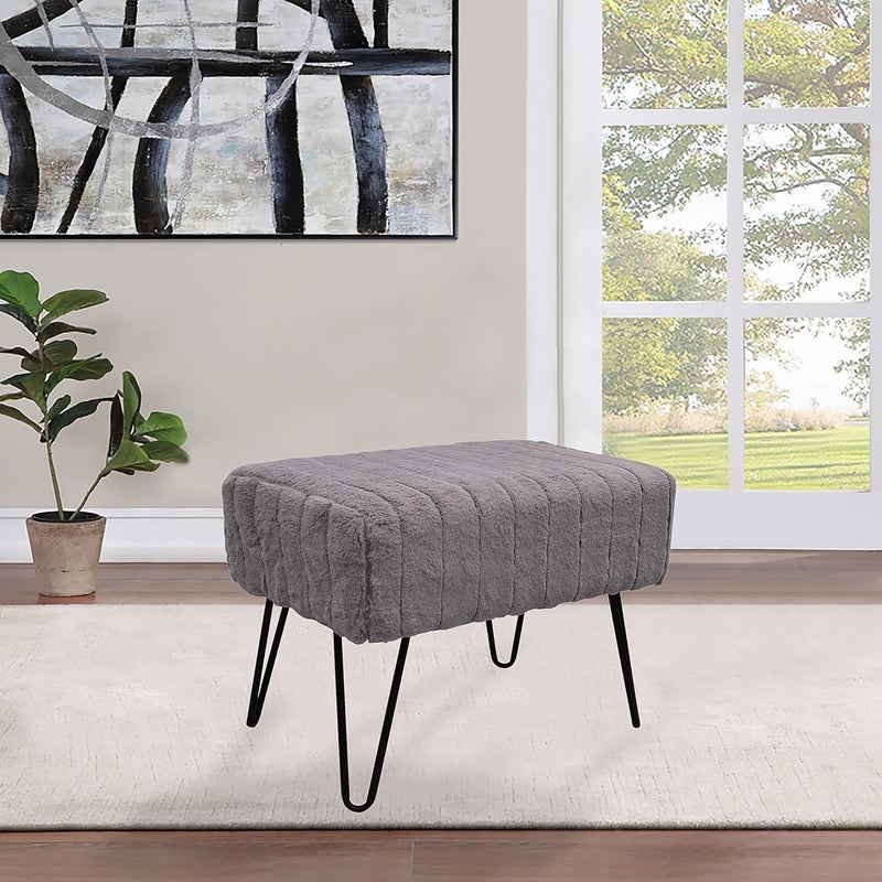 Home Soft Things Super Mink ottoman bench, 19" x 13" x 17", Charcoal - Image 4