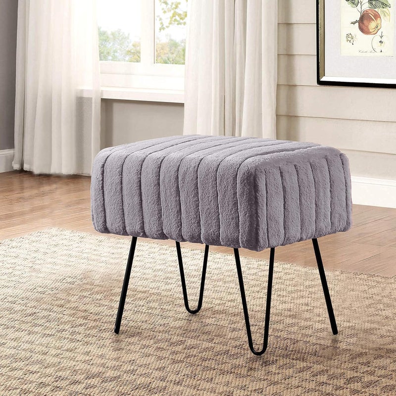 Home Soft Things Super Mink ottoman bench, 19" x 13" x 17", Charcoal - Image 1