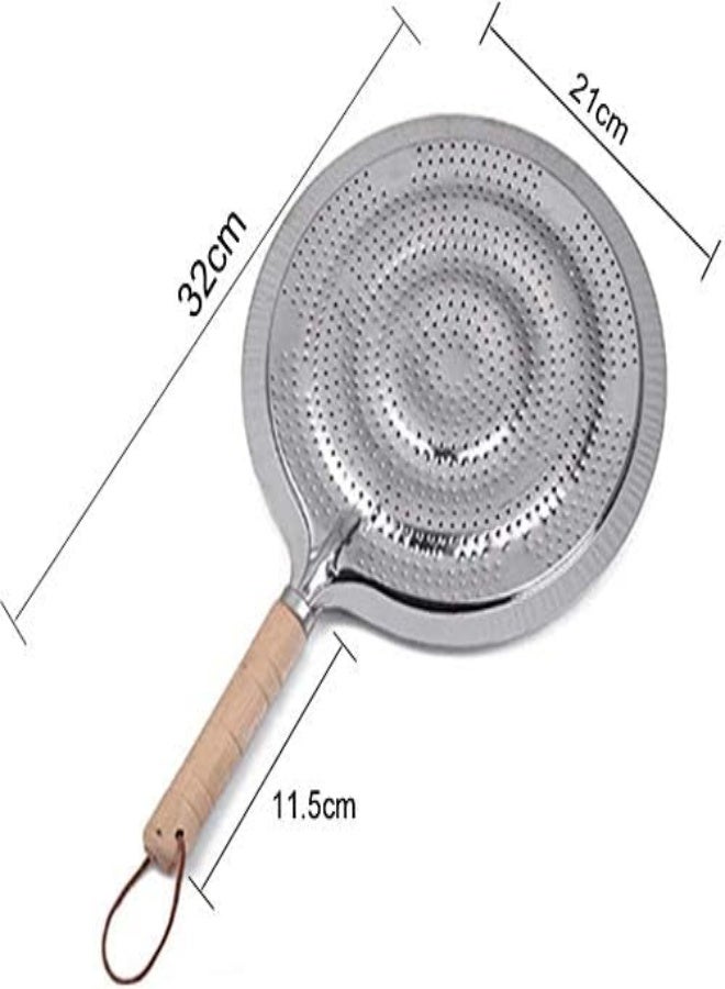 AKDC Heat Diffuser Stove Pan，Simmer Ring Pan Hob Mat With Wooden Handle For Electric Or Gas Cooker 21Cm (Silver)  - Image 2
