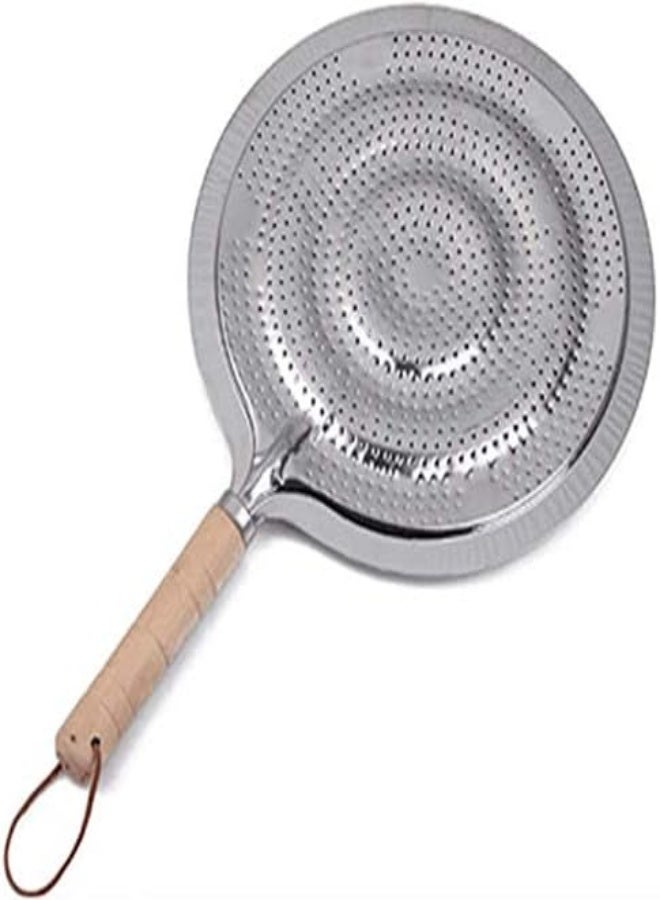 AKDC Heat Diffuser Stove Pan，Simmer Ring Pan Hob Mat With Wooden Handle For Electric Or Gas Cooker 21Cm (Silver)  - Image 1