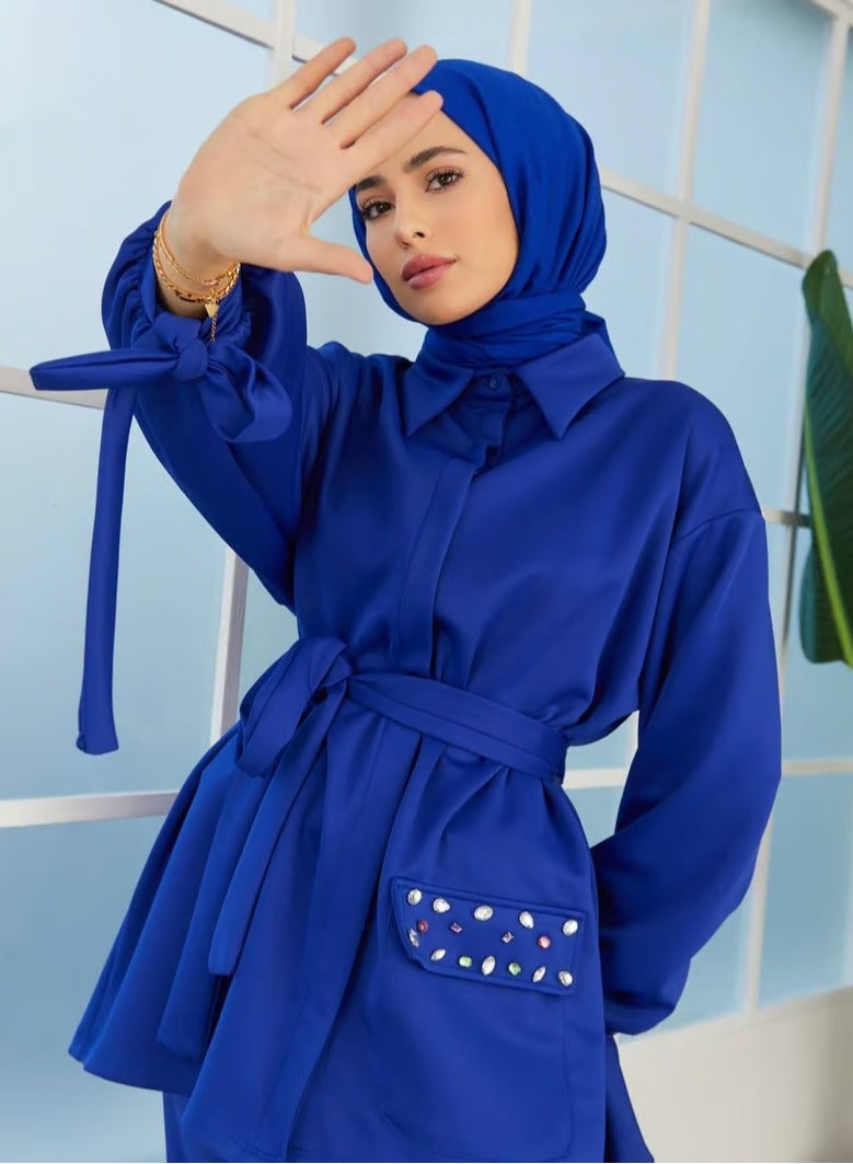 إيلياء فاشون طقم أنيق بحزام مع تصميم راقٍ من نسيج طبيعي - Image 3