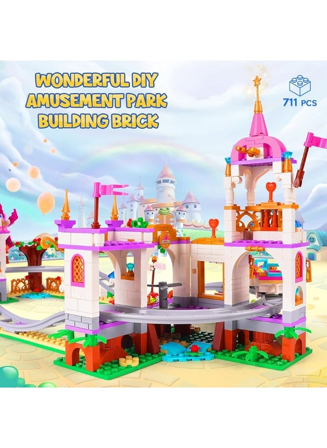 Hogokids HOGOKIDS Friend Roller Coaster Building Set - 711 Pieces Girls Amusement Park Building Block Kit STEM Playground Park Pink Construction Birthday Gift Toys for Kids Girls Boys Aged 6 7 8 9 10 11  - Image 3
