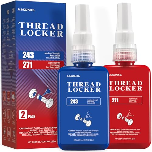 ESKONKE 2 Pack Thread Locker Blue 243 Medium Red 271 High Metal Screw Locking Sealant for BoltsNutsFasteners Prevents LooseningCorrosion - Image 1