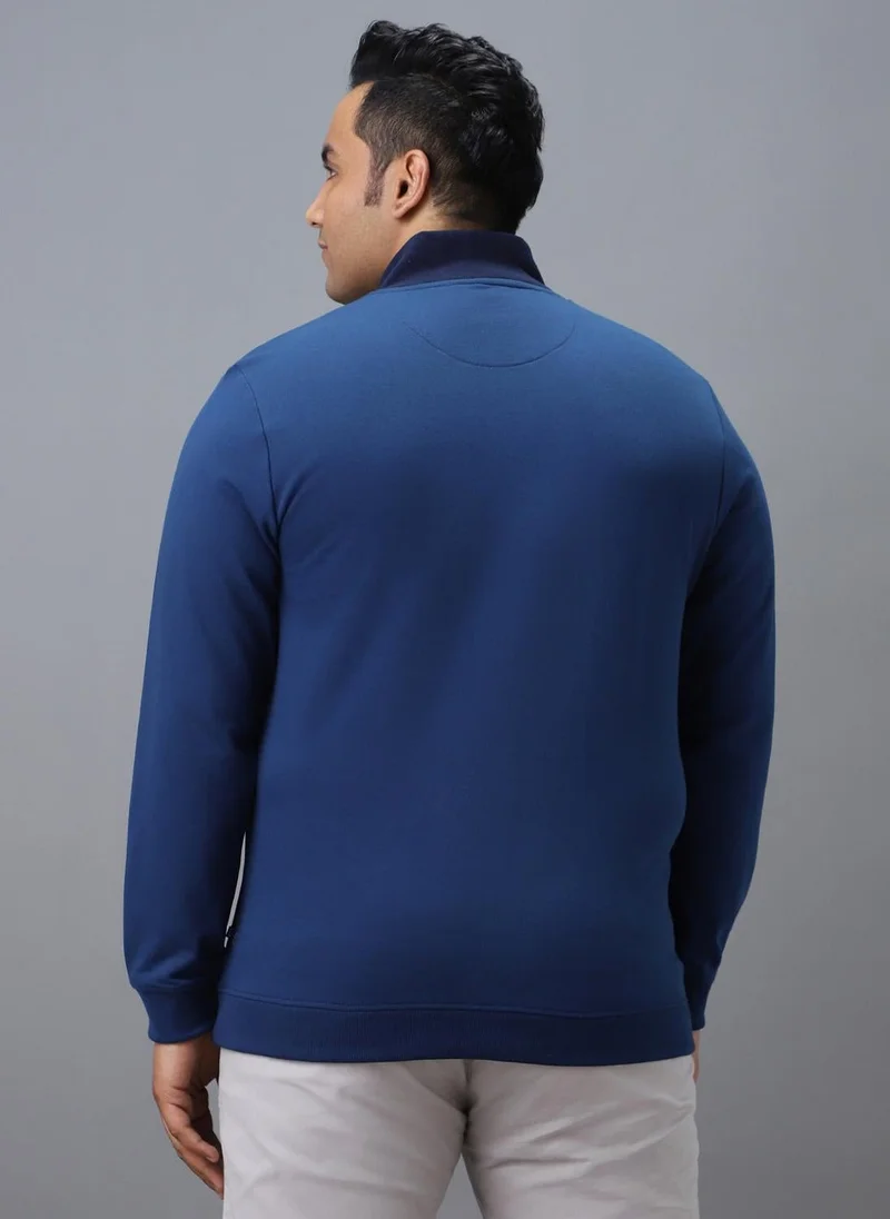 Urbano Fashion  Urbano Plus Men's Blue Cotton Solid Zippered High Neck Sweatshirt for Men | Best Price UAE