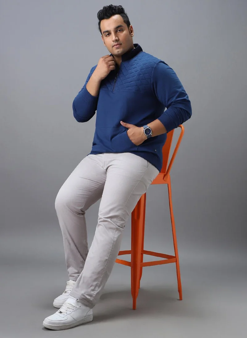 Urbano Fashion  Urbano Plus Men's Blue Cotton Solid Zippered High Neck Sweatshirt for Men | Best Price UAE