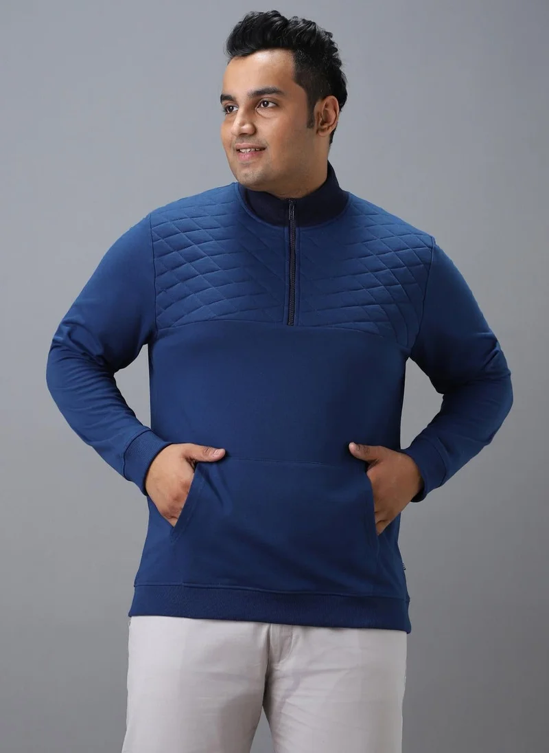 Urbano Fashion  Urbano Plus Men's Blue Cotton Solid Zippered High Neck Sweatshirt for Men | Best Price UAE