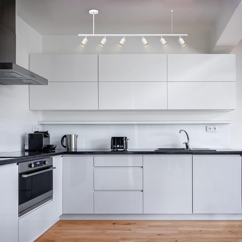 Globe Electric 64000124 55" 6-Light Adjustable Height Track Lighting, Matte White, Pivoting Heads, Modern Ceiling Light for Kitchen, Hallway or Dining Room, Dimmer Switch Compatible - Image 2