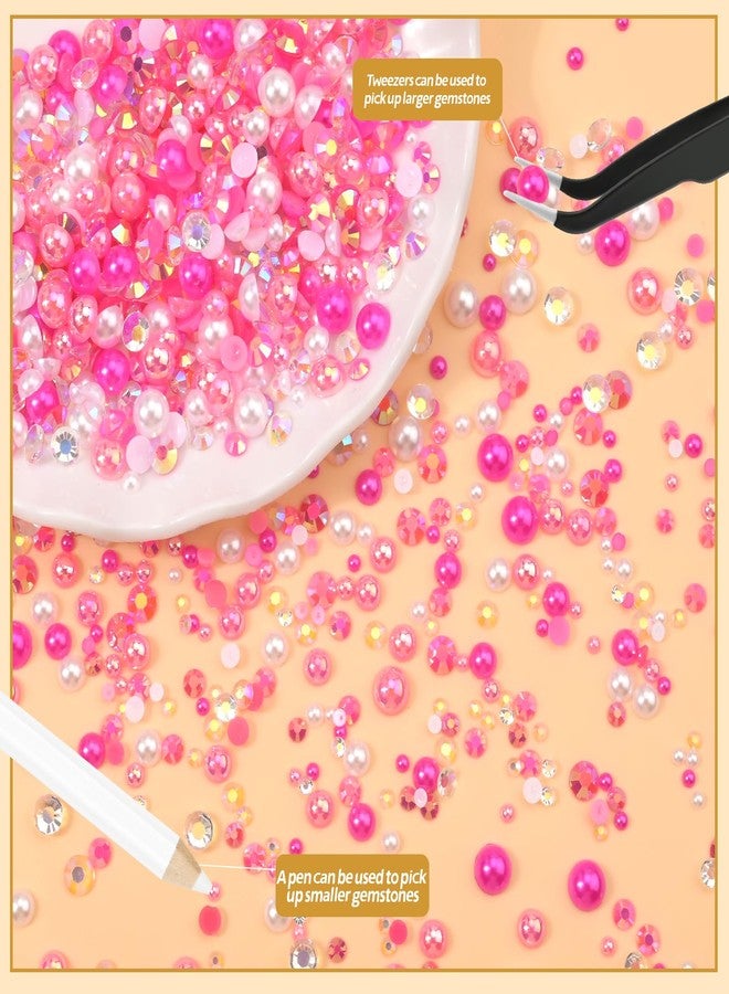 NACHLYNN 10000 Pcs Rose red Rhinestones and Pearls 3-8mm Half Pearl Bead Resin Rhinestones Kits Comes with Jewelry Pen and Tweezers Suitable for Nail Art Clothing Handmade DIY Decoration - Image 4