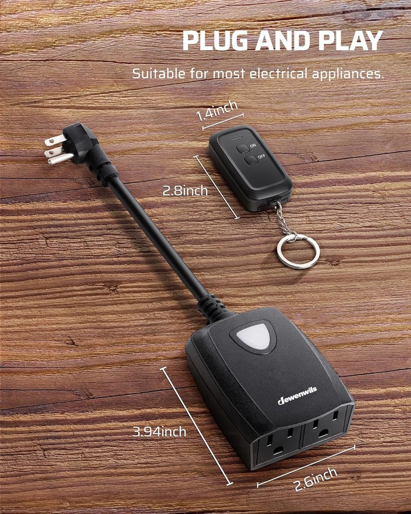 DEWENWILS Wireless Remote Control Outdoor Outlet With 2 Remotes, Electrical Plug-in Light Switch, Weatherproof, 15 AMP Heavy Duty, 100 FT Range, for Lights, Lamp, Fans, ETL Listed - Image 5