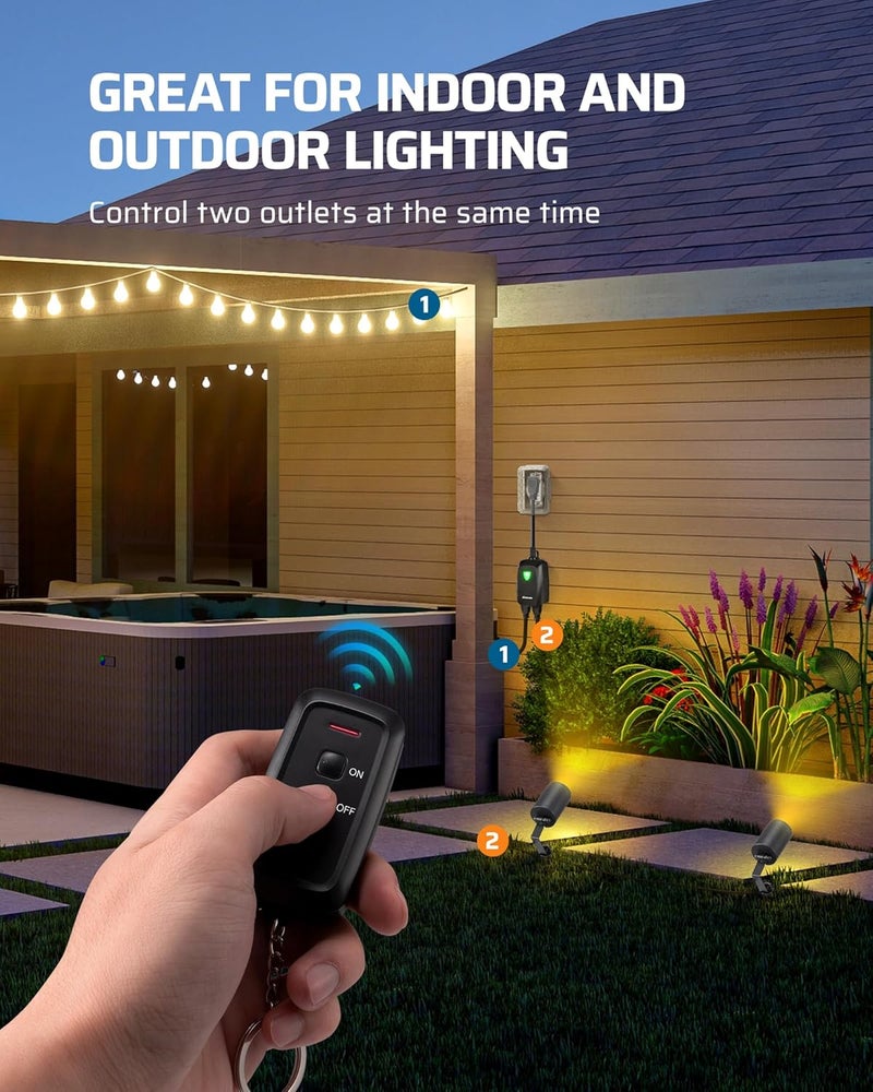 DEWENWILS Wireless Remote Control Outdoor Outlet With 2 Remotes, Electrical Plug-in Light Switch, Weatherproof, 15 AMP Heavy Duty, 100 FT Range, for Lights, Lamp, Fans, ETL Listed - Image 4
