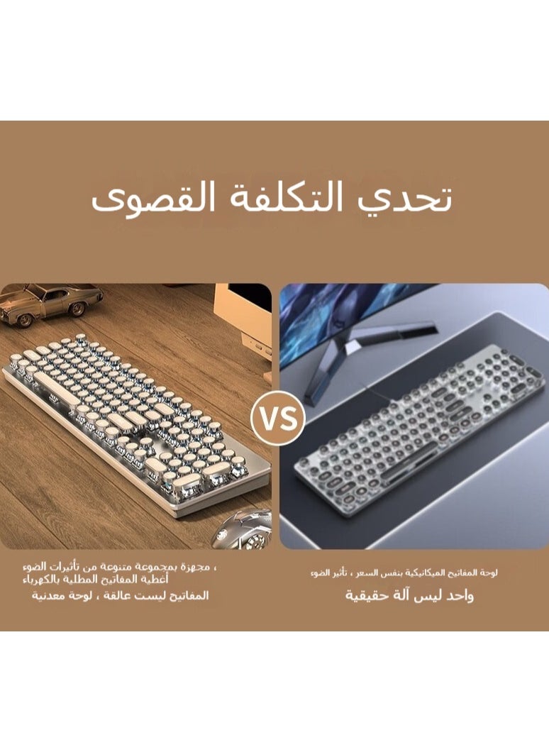 Generic - Wireless Bluetooth 3-Mode Mechanical Gaming Keyboard and Mouse Combo | Retro Punk Style Keyboard + Wireless Mouse for Gaming - Image 1